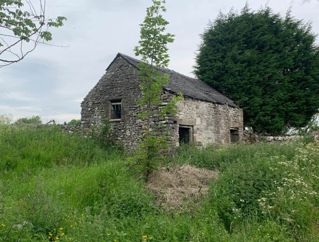 Dilapidated stone barn