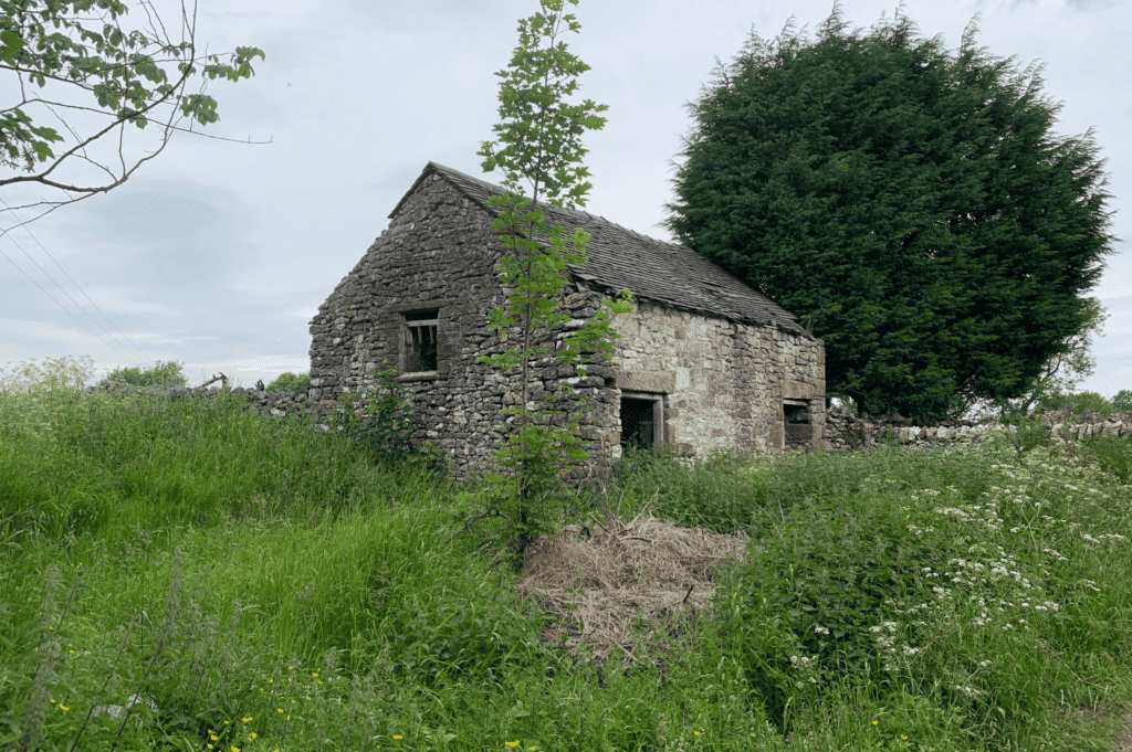 Dilapidated stone barn