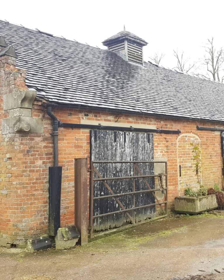 Traditional brick and stone barn at Longford, Derbyshire, during conversion by Planning & Design Practice