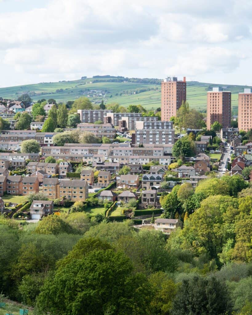 A view across Stannington, Sheffield, showing the mix of housing on the hillside