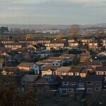 Rooftops across Dronfield at sunset on a winter afternoon
