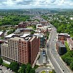 Ecclesall Road, Sheffield, seen from above beneath mature tree cover