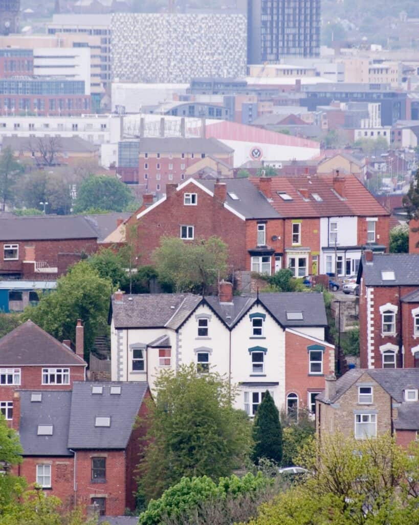 Victorian and Edwardian houses on a Sheffield hillside overlooking the city