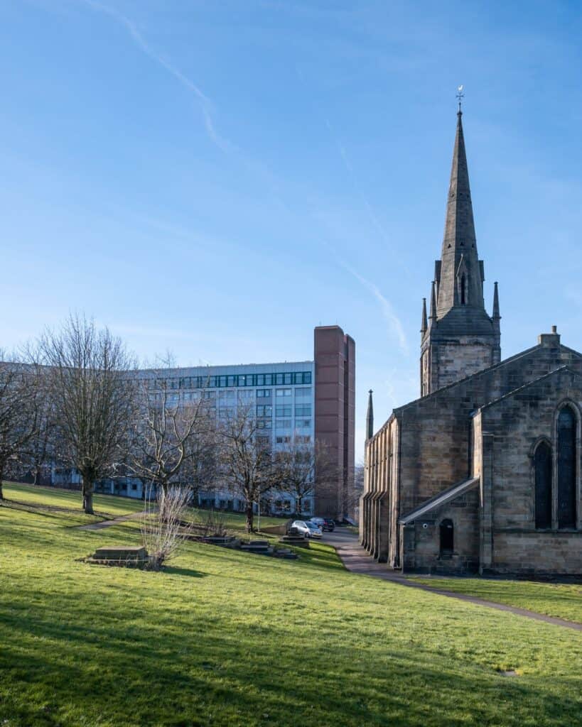 St John's Church, Ranmoor, its spire rising above the Sheffield suburb