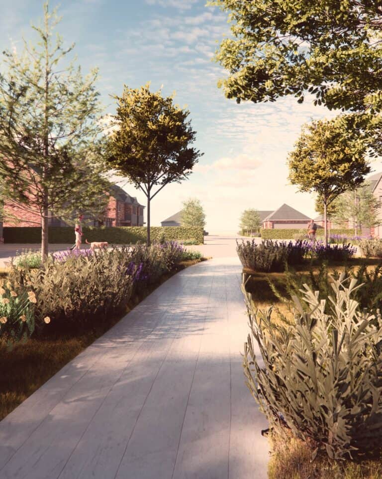 Visual of a new residential street at Etwall, Derbyshire, by Planning & Design Practice